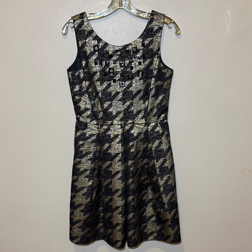 Miss Sixty Metallic Black and Gold Houndstooth Mini Dress